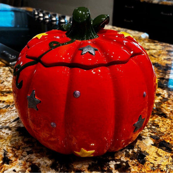🎃Ceramic Halloween whimsical PUMPKIN Canister Cookie Jar Jack-O-Lantern Pier One - Picture 4 of 7